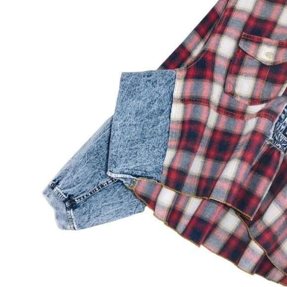 PROMESA Denim and Plaid Crop Pullover Jacket Size Large - Picture 5 of 8